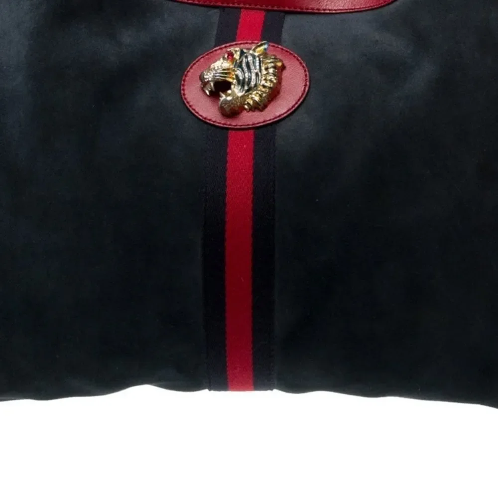 GUCCI Navy Blue Suede & Red Leather Trim Large Sylvie Web Rajah Tote Bag - Picture 6 of 16